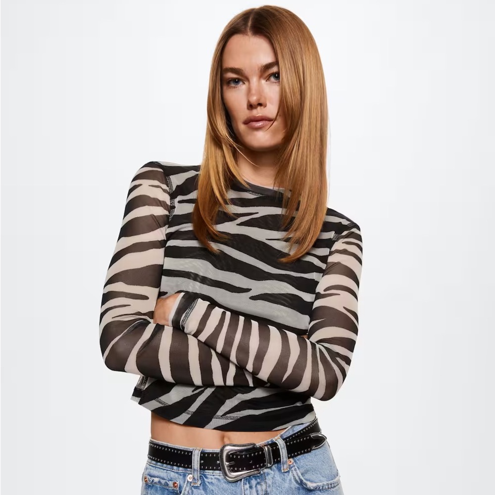 Mango Mesh Zebra Print Top